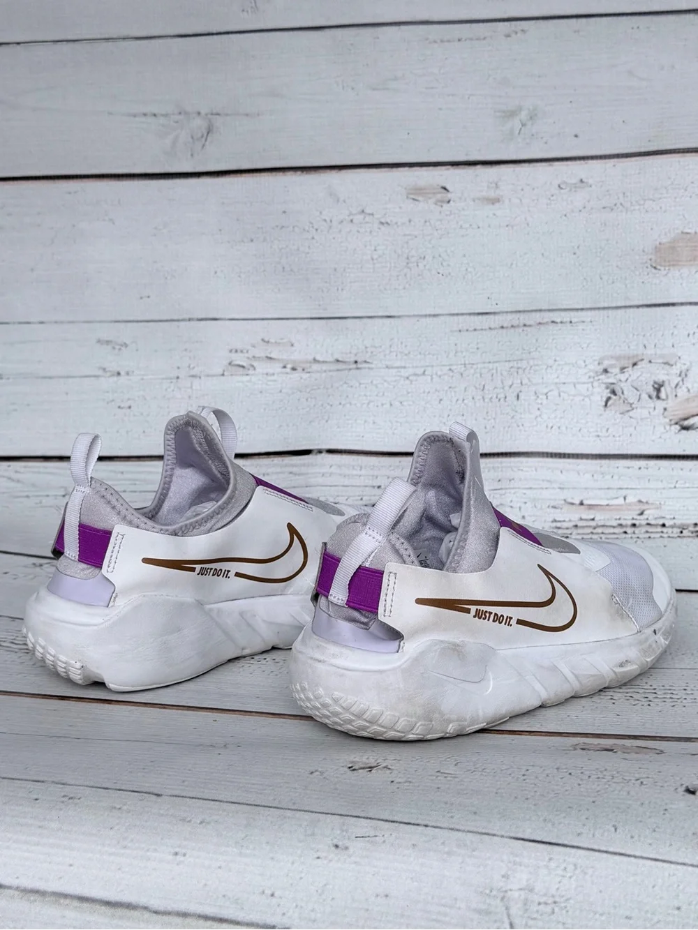 Nike Flex Runner 2 White Violet Frost Slip-On Kids Sneakers - Size 7Y